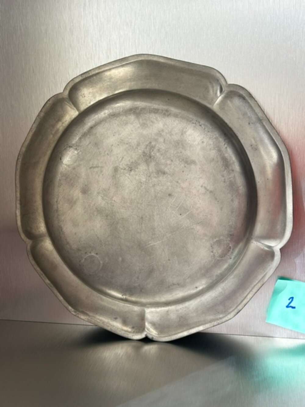 Two (2) Vintage Pewter Trays with Scalloped Edges